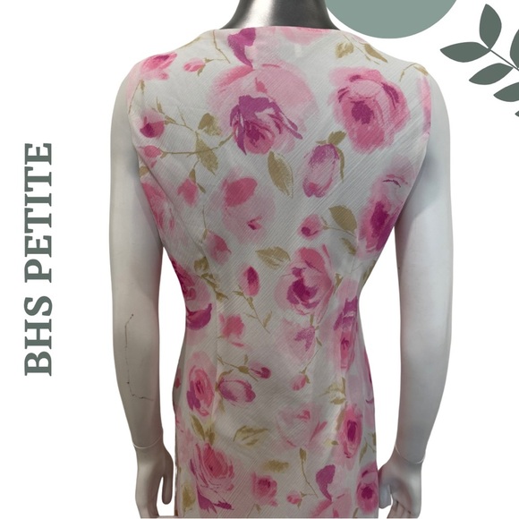 🛍️3/$40 BHS PETITE Sleeveless Rose Print Floral Midi Dress (Petite) White Pink - Picture 6 of 7